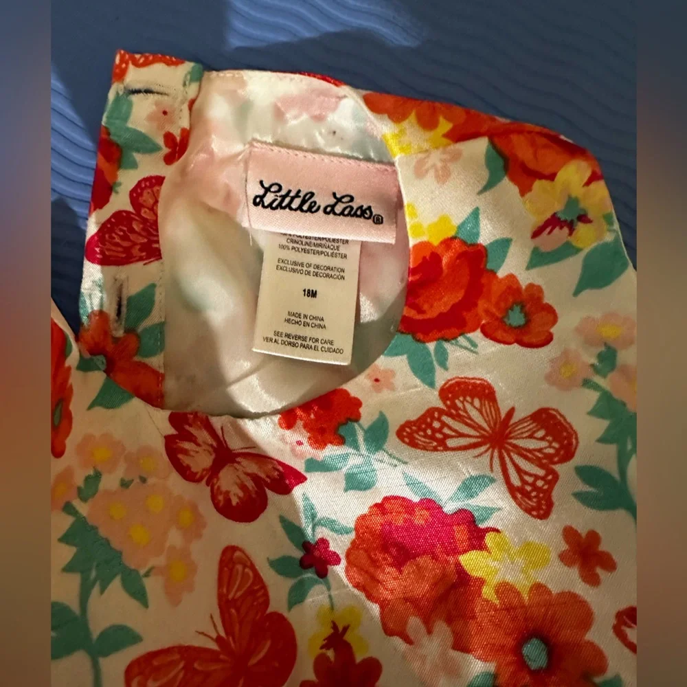 Little Lass Floral Dress 18 Months Butterfly Print Party Easter EUC